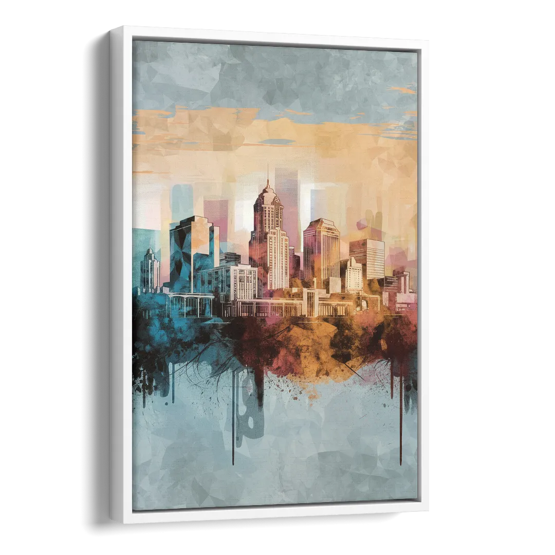 Indianapolis Cityscape in Watercolor Side - White Canvas Wall Art