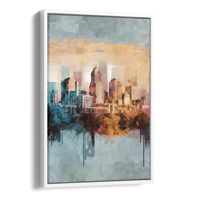 Indianapolis Cityscape in Watercolor Side - White Canvas Wall Art