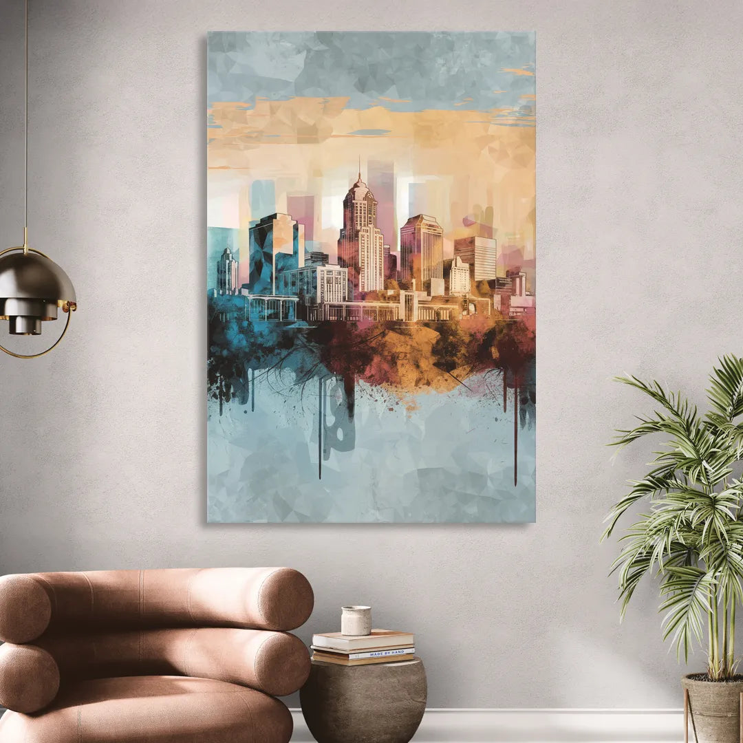 Indianapolis Cityscape in Watercolor Sitting Room - Canvas Wall Art