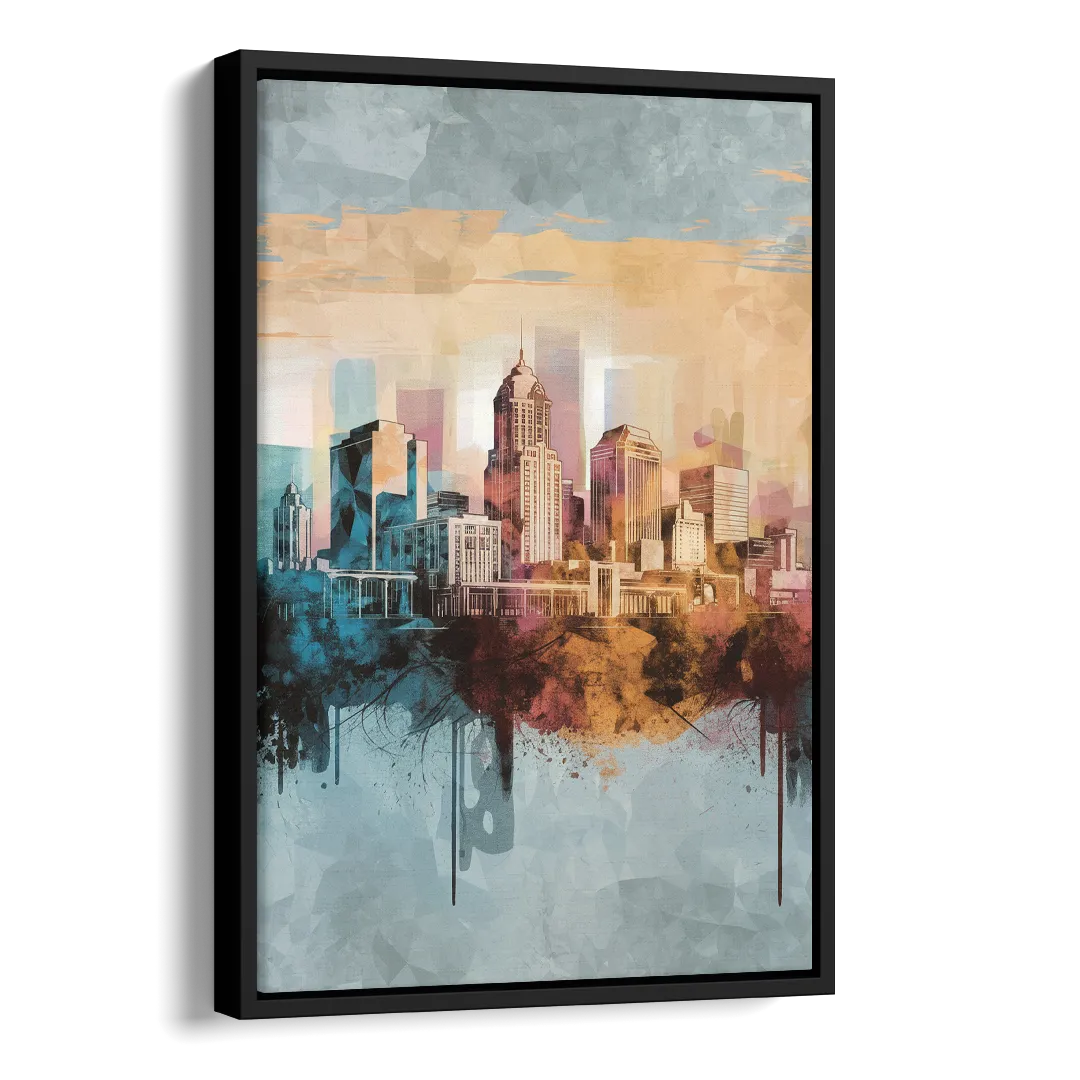 Indianapolis Cityscape in Watercolor Side - Black Canvas Wall Art