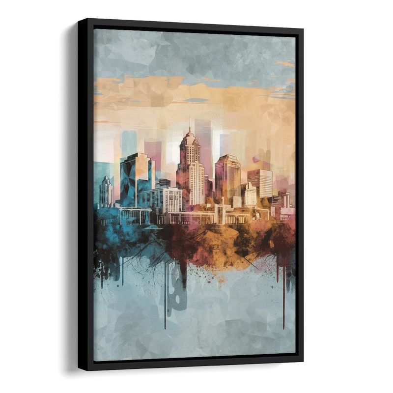 Indianapolis Cityscape in Watercolor Side - Black Canvas Wall Art