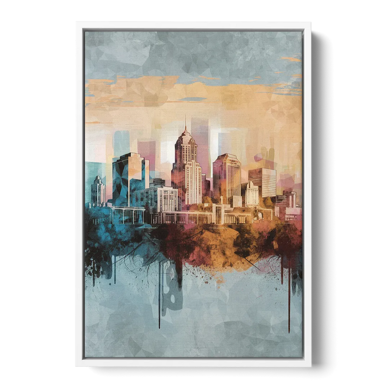 Indianapolis Cityscape in Watercolor Front - White Canvas Wall Art