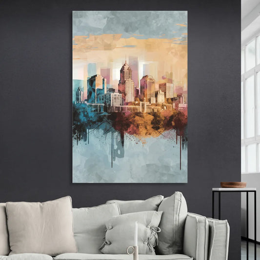Indianapolis Cityscape in Watercolor Living Room - Canvas Wall Art