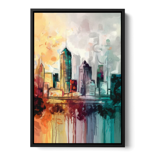 Indianapolis Downtown Skyline - Black Framed Canvas Wall Art - Front