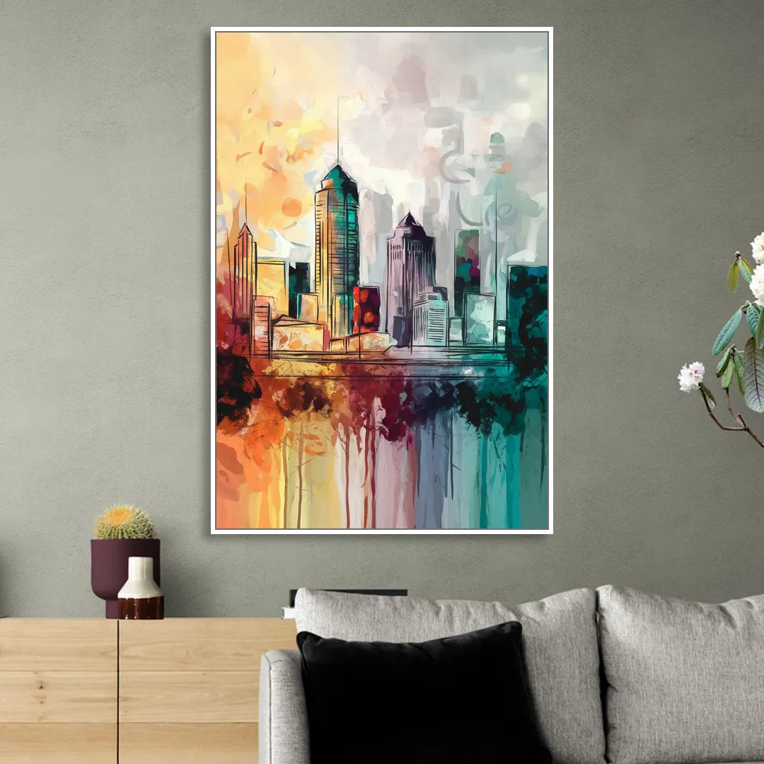Indianapolis Downtown Skyline Living Room - White Canvas Wall Art