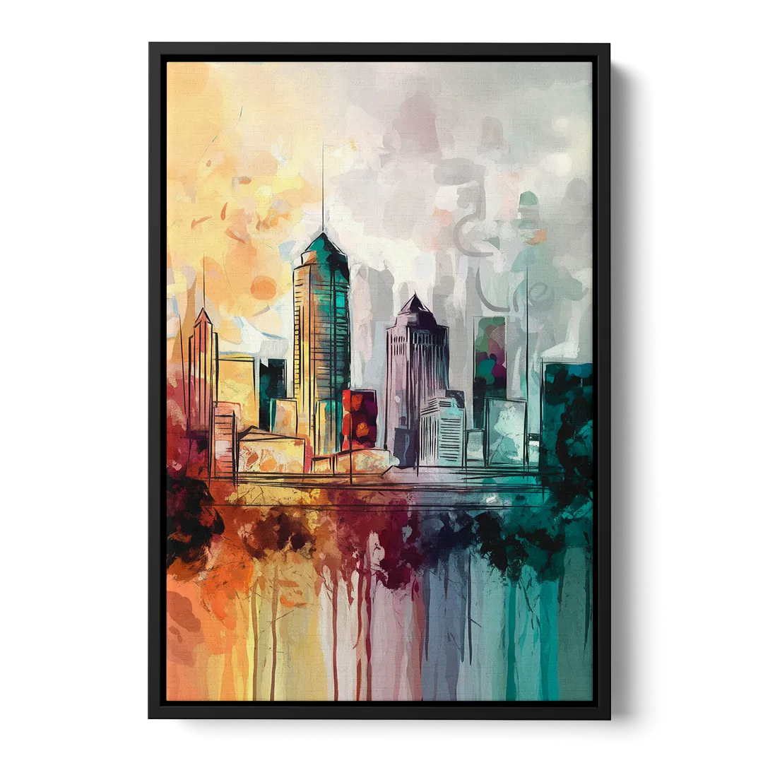 Indianapolis Downtown Skyline Front - Black Canvas Wall Art