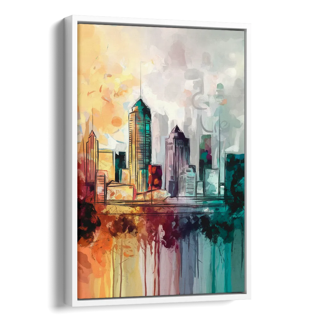 Indianapolis Downtown Skyline Side - White Canvas Wall Art