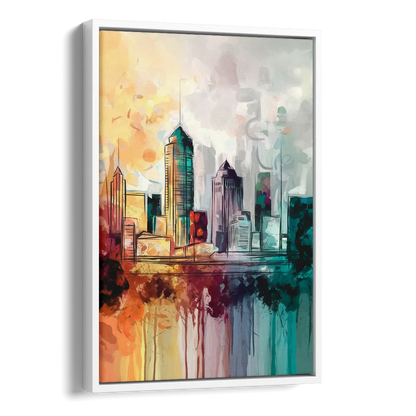 Indianapolis Downtown Skyline Side - White Canvas Wall Art