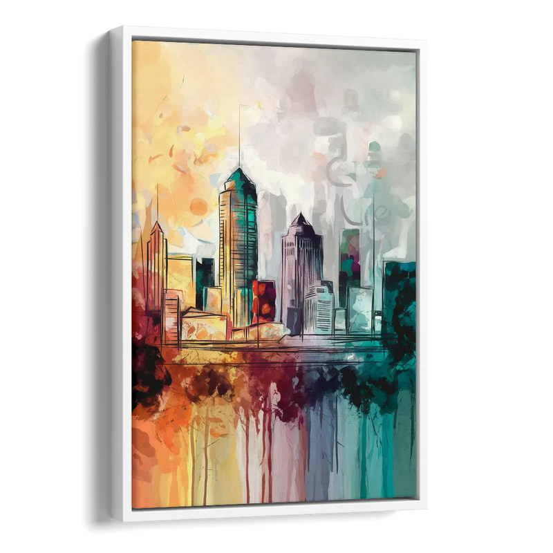 Indianapolis Downtown Skyline Side - White Canvas Wall Art