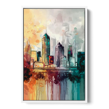 Indianapolis Downtown Skyline Front - White Canvas Wall Art