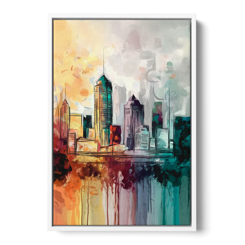 Indianapolis Downtown Skyline Front - White Canvas Wall Art