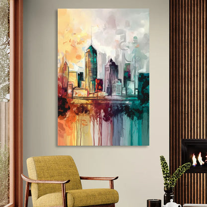 Indianapolis Downtown Skyline Sitting Room - Canvas Wall Art