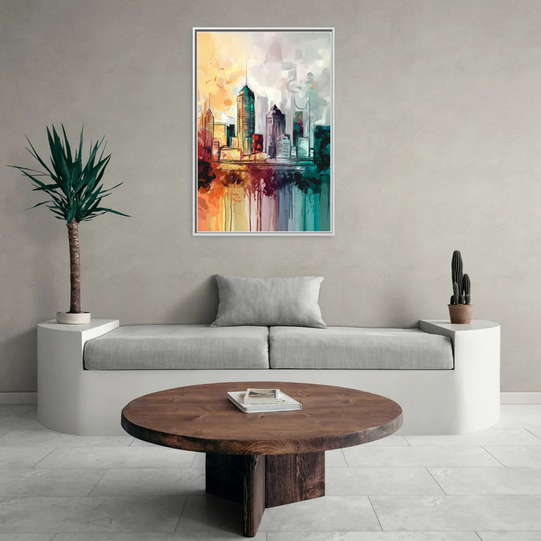 Indianapolis Downtown Skyline - Living Room White Frame Canvas