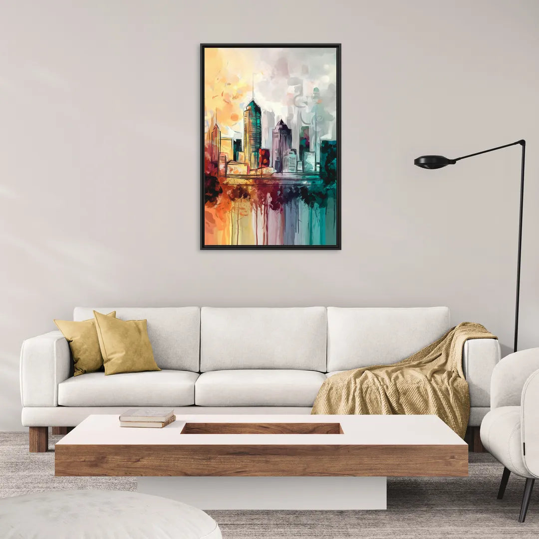 Indianapolis Downtown Skyline - Living Room Black Frame Canvas