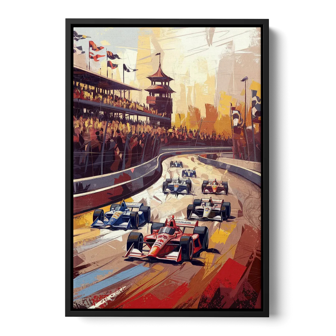 Indianapolis Motor Speedway Racing Scene Front - Black Canvas Wall Art