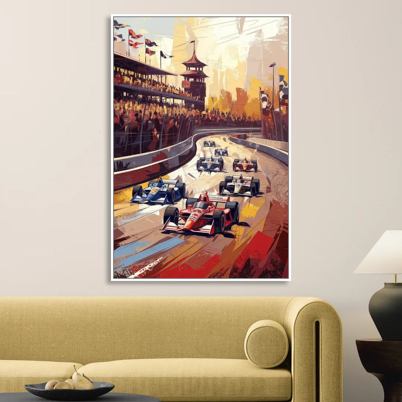 Indianapolis Motor Speedway Racing Scene Sitting Room - White Canvas Wall Art