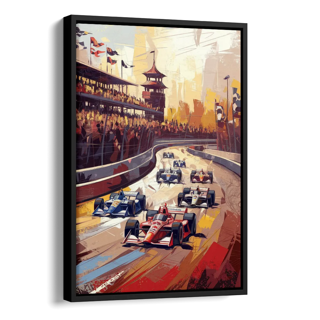Indianapolis Motor Speedway Racing Scene Side - Black Canvas Wall Art