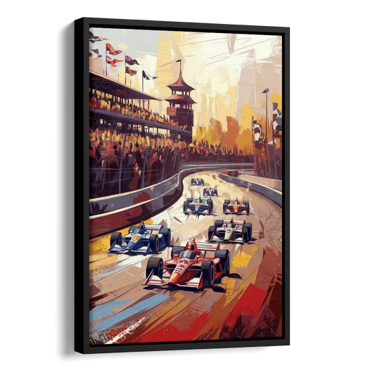 Indianapolis Motor Speedway Racing Scene Side - Black Canvas Wall Art
