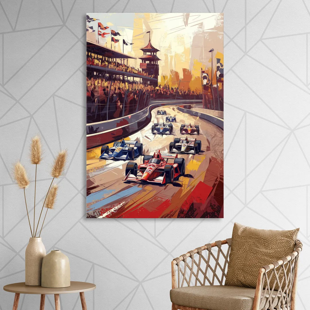 Indianapolis Motor Speedway Racing Scene Living Room - Canvas Wall Art