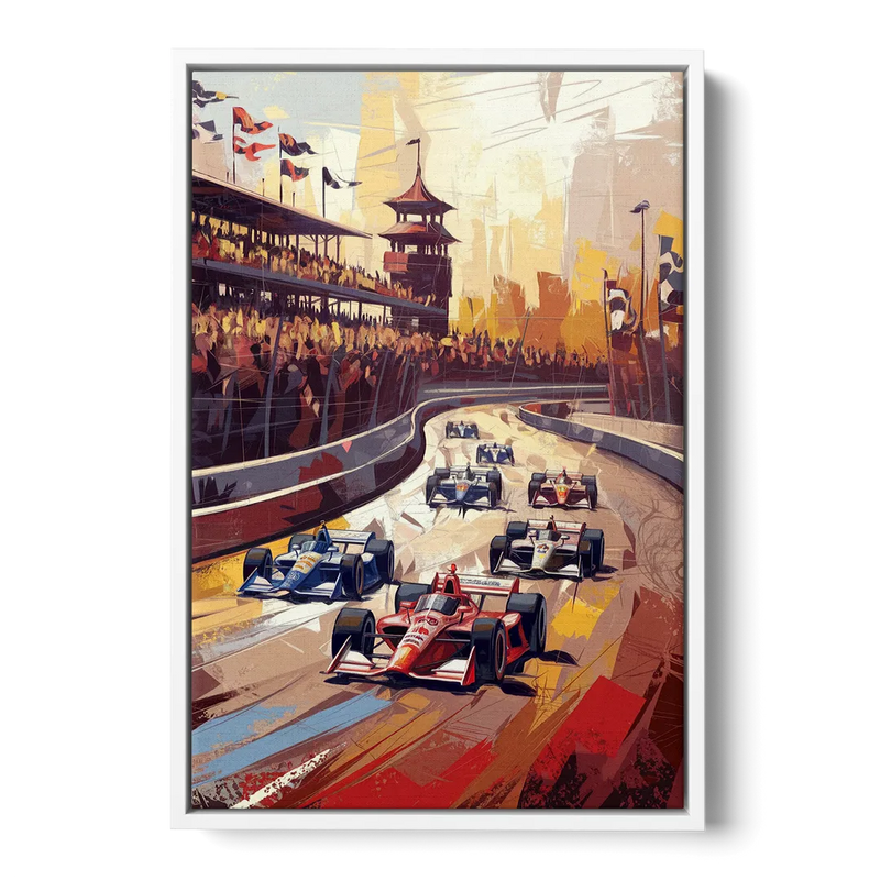 Indianapolis Motor Speedway Racing Scene Front - White Canvas Wall Art
