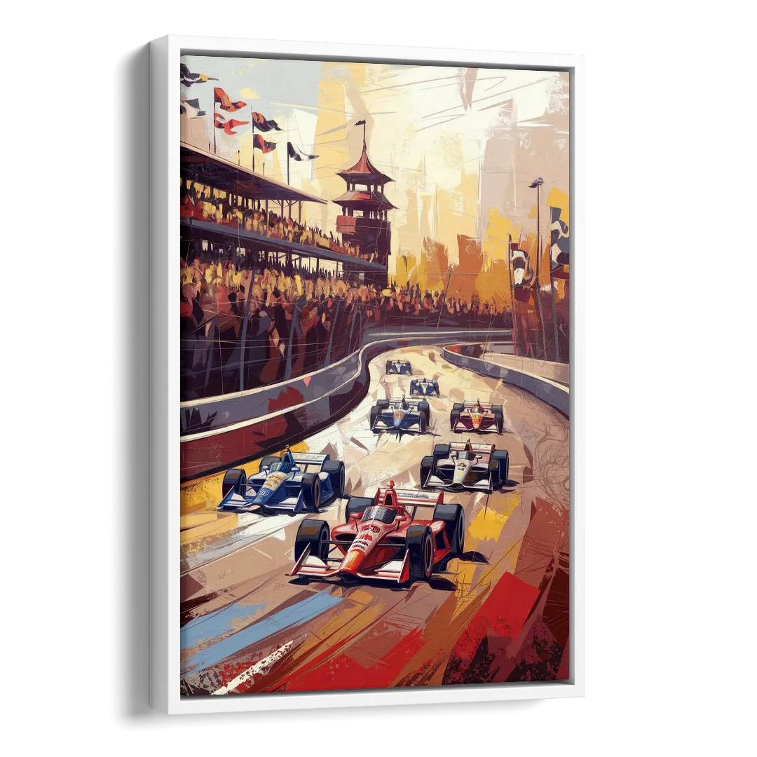 Indianapolis Motor Speedway Racing Scene Side - White Canvas Wall Art