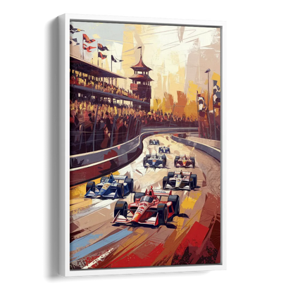Indianapolis Motor Speedway Racing Scene Side - White Canvas Wall Art