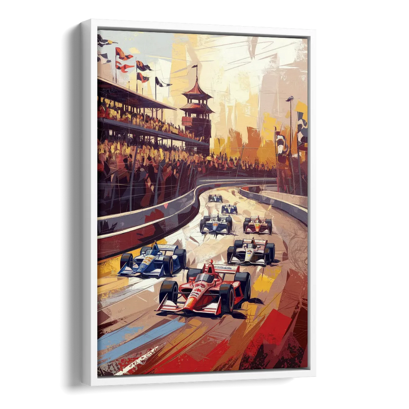Indianapolis Motor Speedway Racing Scene Side - White Canvas Wall Art