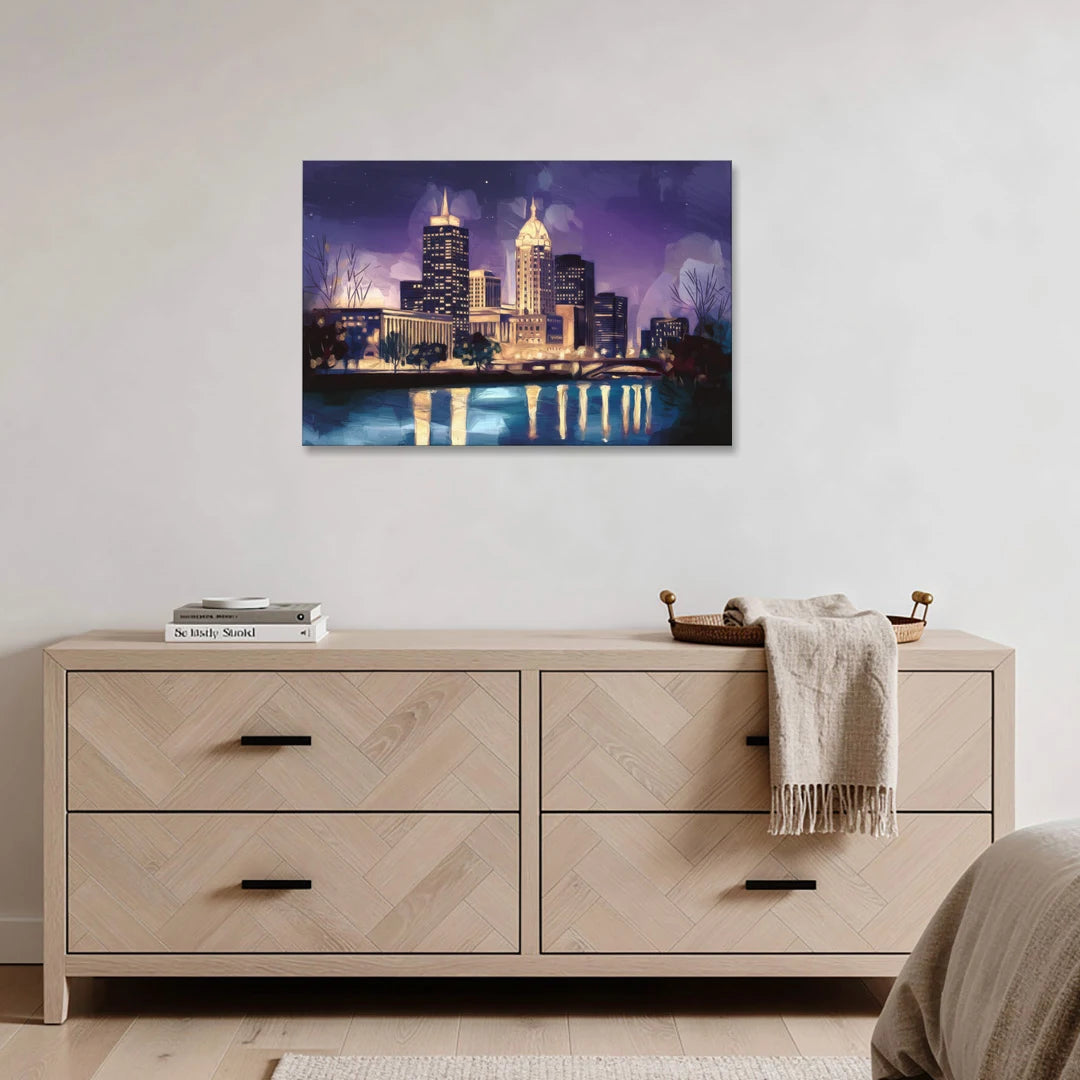 Indianapolis Nighttime Skyline - Canvas Wall Art - Coffee Table - 36x24