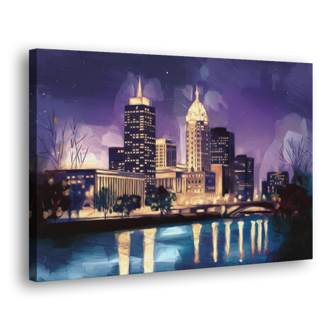 Indianapolis Nighttime Skyline - Canvas Wall Art - Side
