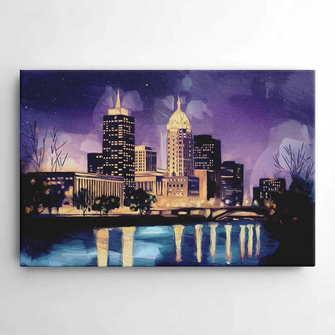 Indianapolis Nighttime Skyline - Canvas Wall Art