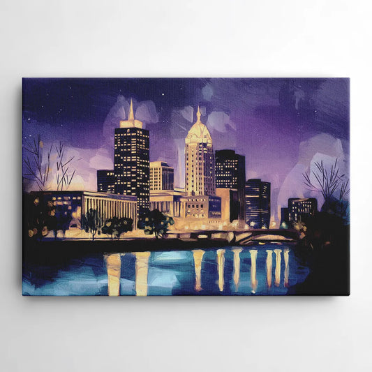 Indianapolis Nighttime Skyline - Canvas Wall Art