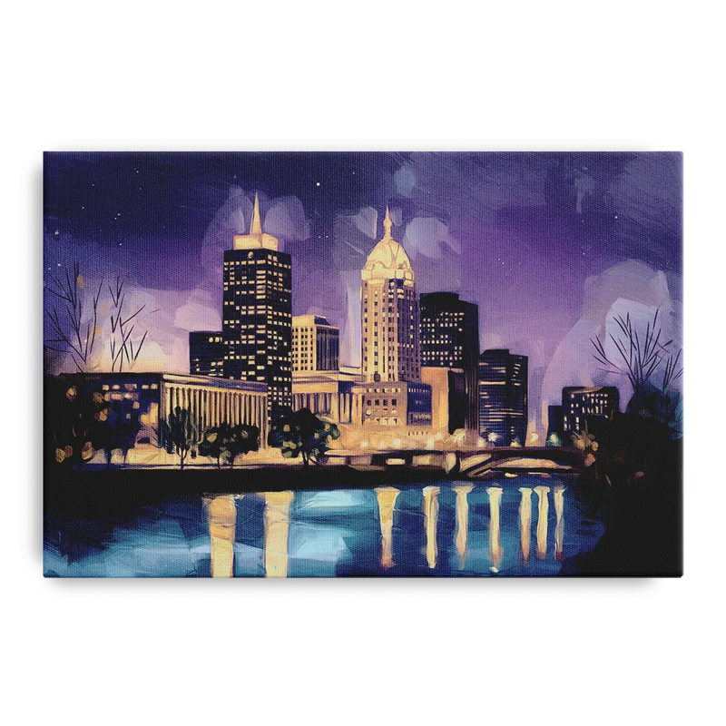 Indianapolis Nighttime Skyline Front - Canvas Wall Art