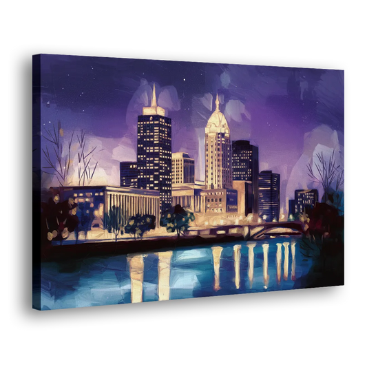 Indianapolis Nighttime Skyline Side - Canvas Wall Art