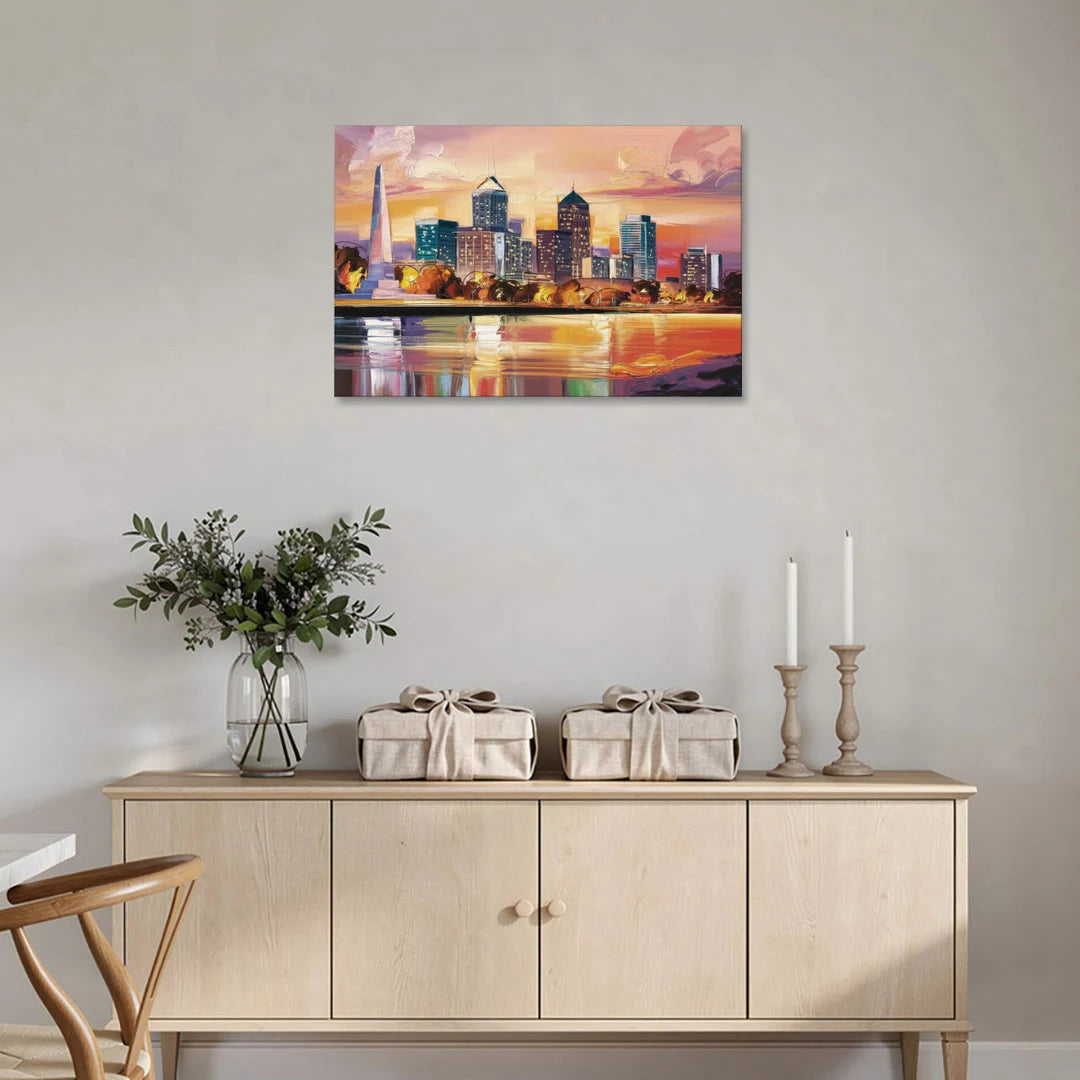 Indianapolis Skyline At Sunset - Canvas Wall Art - Coffee Table - 36x24