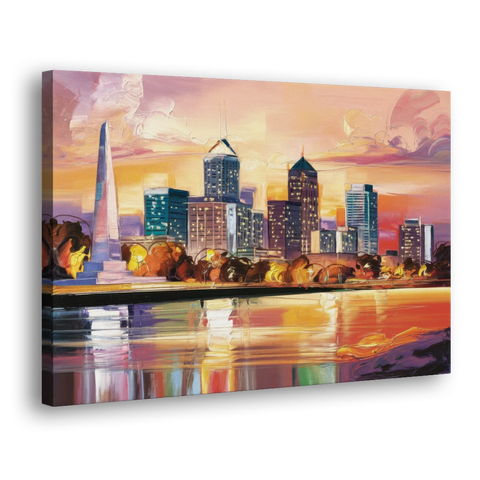 Indianapolis Skyline At Sunset - Canvas Wall Art - Side