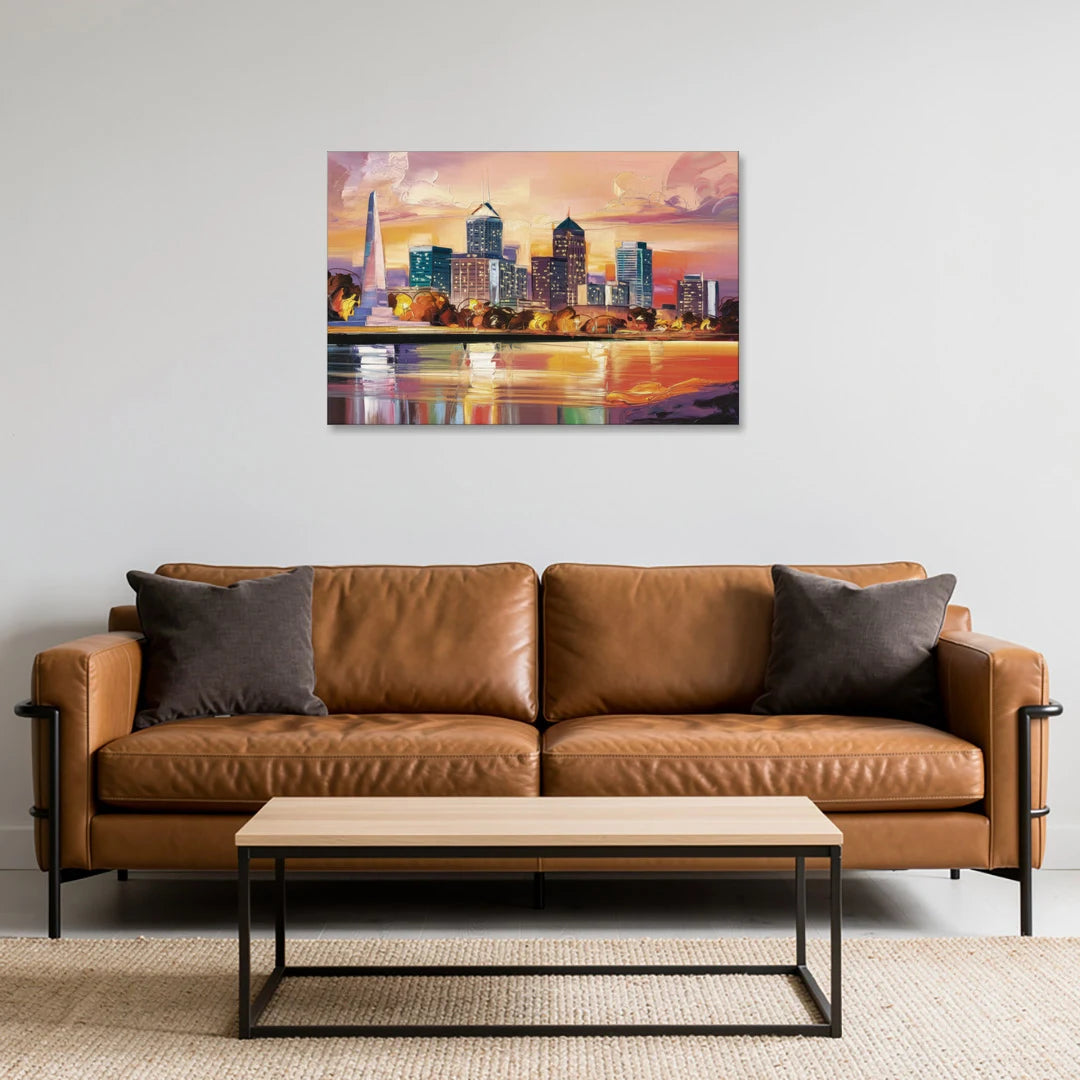 Indianapolis Skyline At Sunset - Canvas Wall Art - Sofa - 36x24