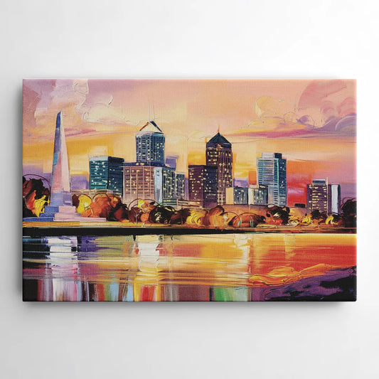Indianapolis Skyline At Sunset - Canvas Wall Art