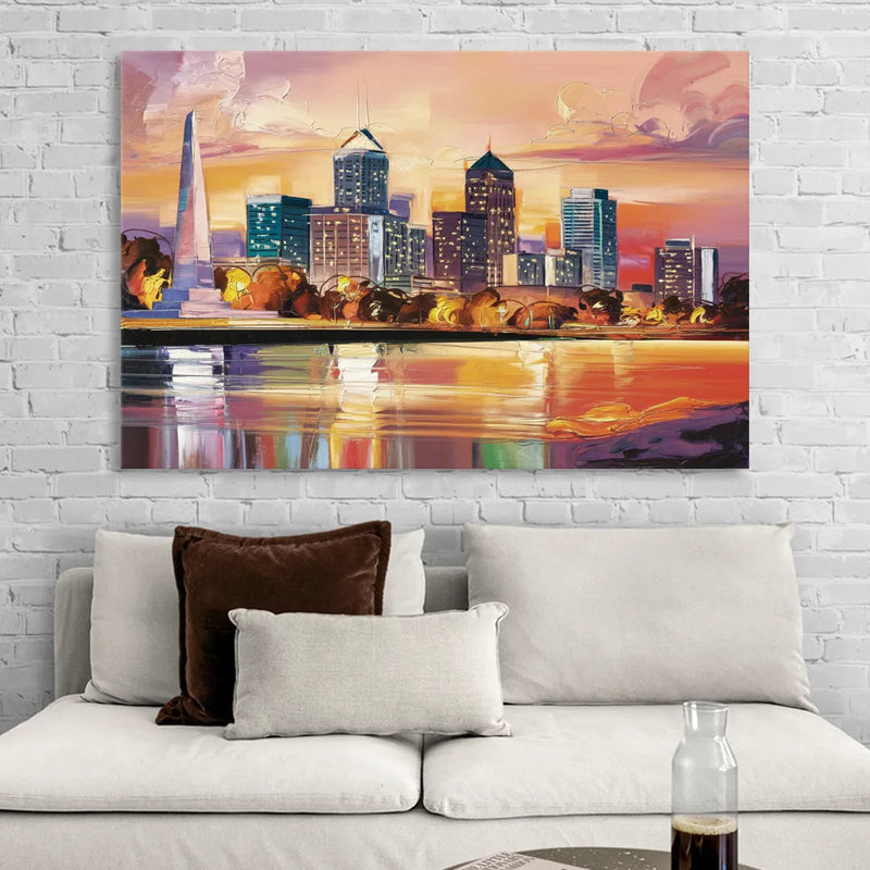 Indianapolis Skyline At Sunset Sitting Room - Canvas Wall Art
