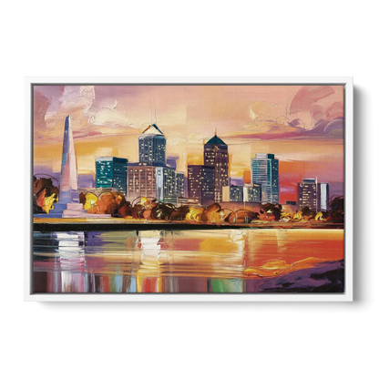 Indianapolis Skyline At Sunset Front - White Canvas Wall Art
