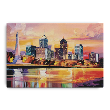 Indianapolis Skyline At Sunset Front - Canvas Wall Art