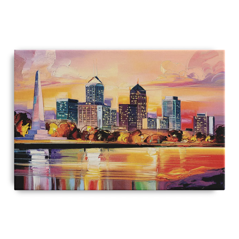 Indianapolis Skyline At Sunset Front - Canvas Wall Art