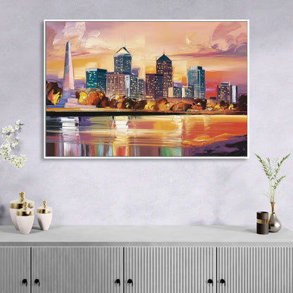 Indianapolis Skyline At Sunset Sitting Room - White Canvas Wall Art