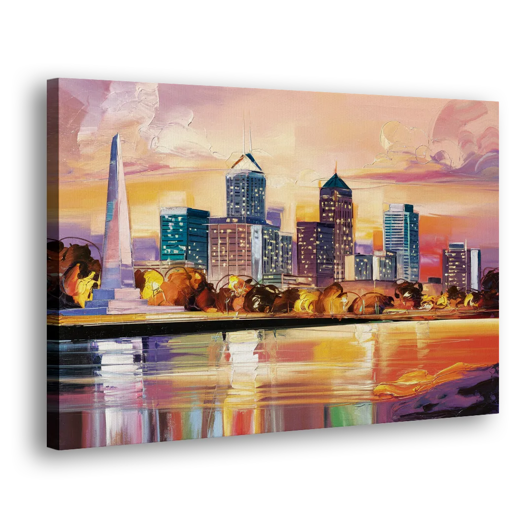 Indianapolis Skyline At Sunset Side - Canvas Wall Art