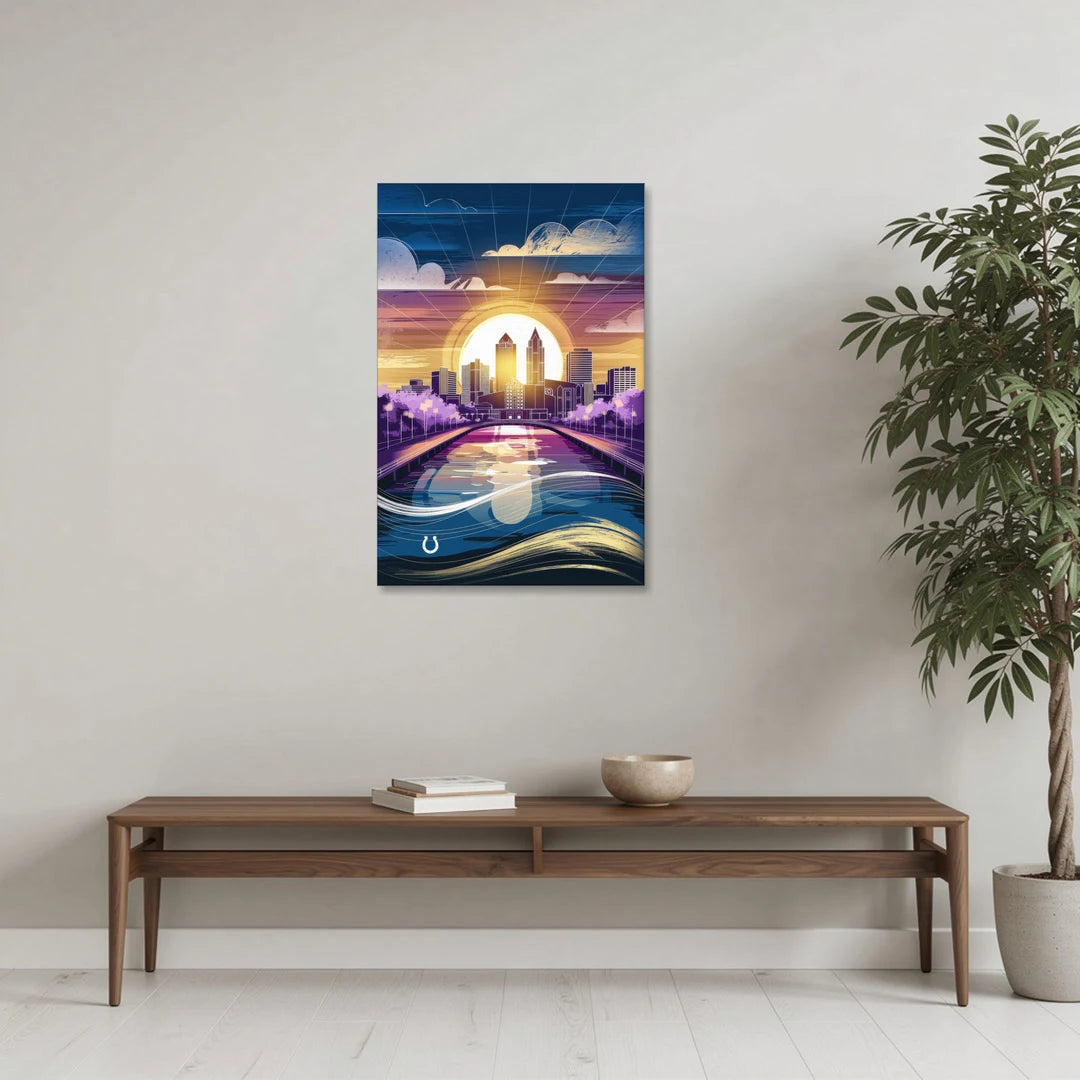Indianapolis Skyline with Colts Theme - Canvas Wall Art - Coffee Table - 24x36