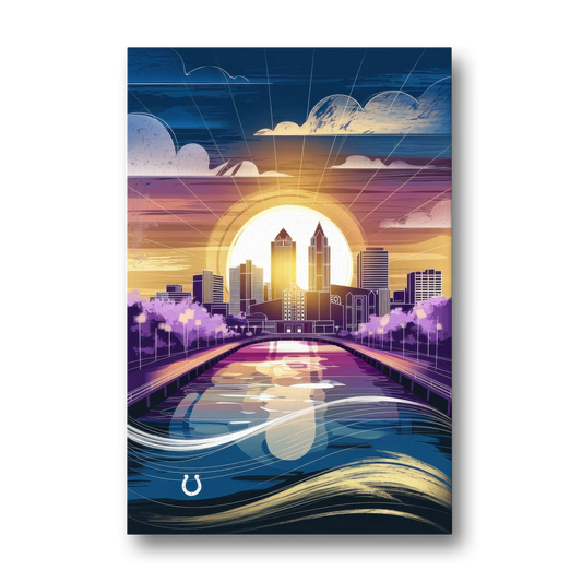 Indianapolis Skyline with Colts Theme - Canvas Wall Art - Front