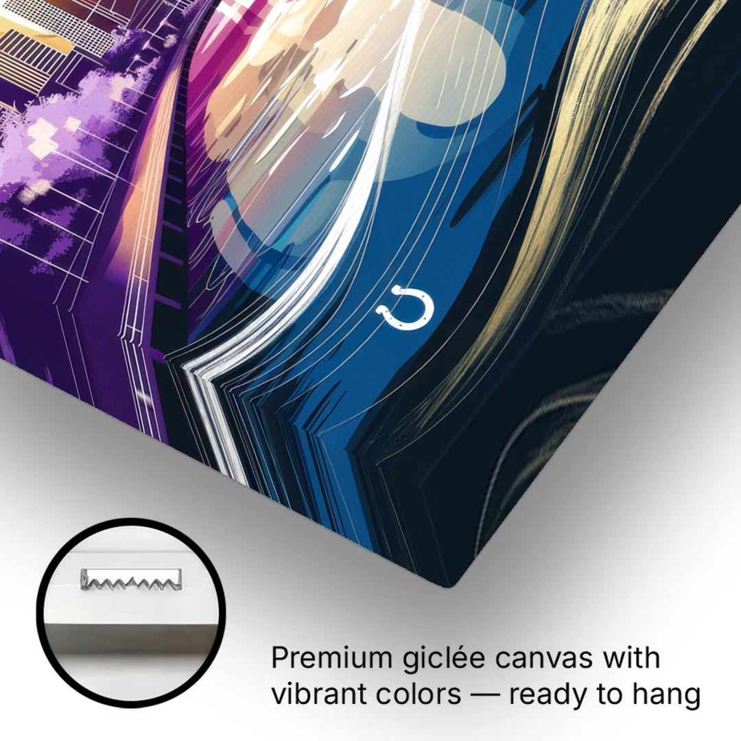 Indianapolis Skyline with Colts Theme - Canvas Wall Art - Gallery Wrap Corner