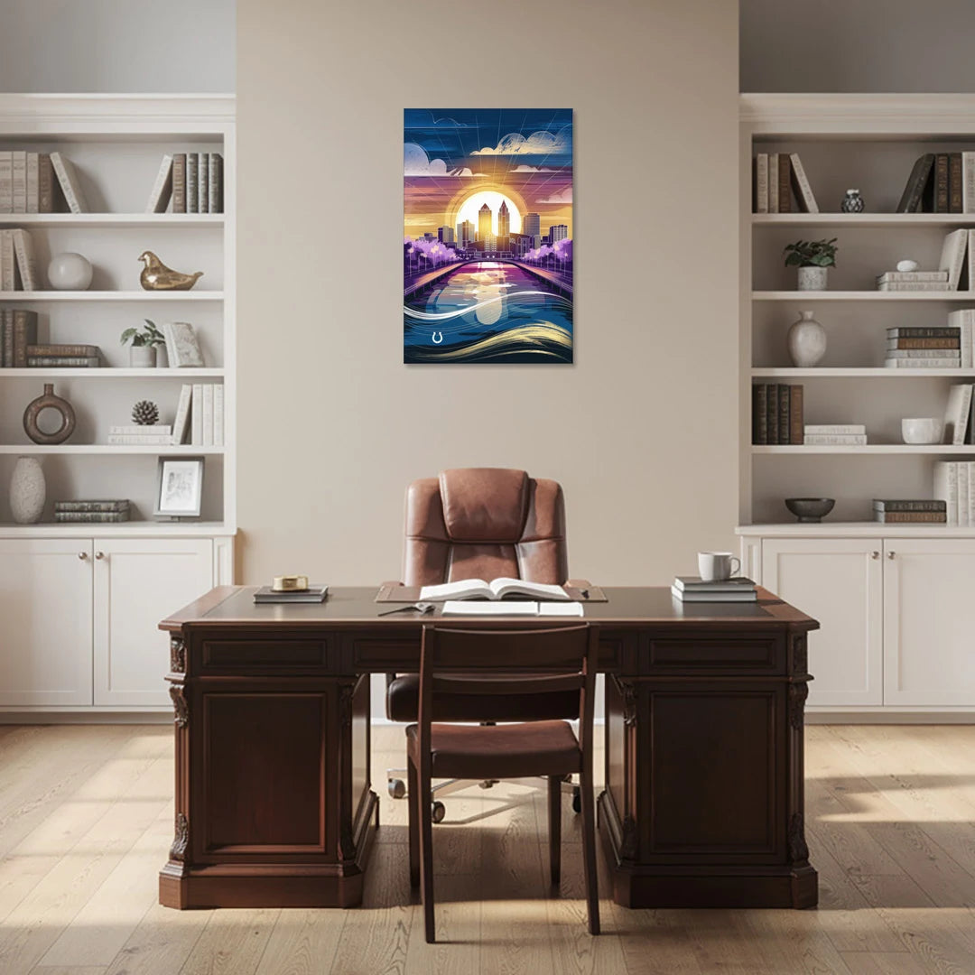 Indianapolis Skyline with Colts Theme - Canvas Wall Art - Office - 24x36