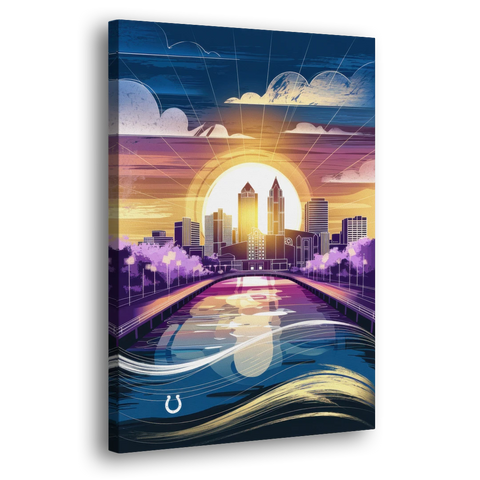 Indianapolis Skyline with Colts Theme - Canvas Wall Art - Side