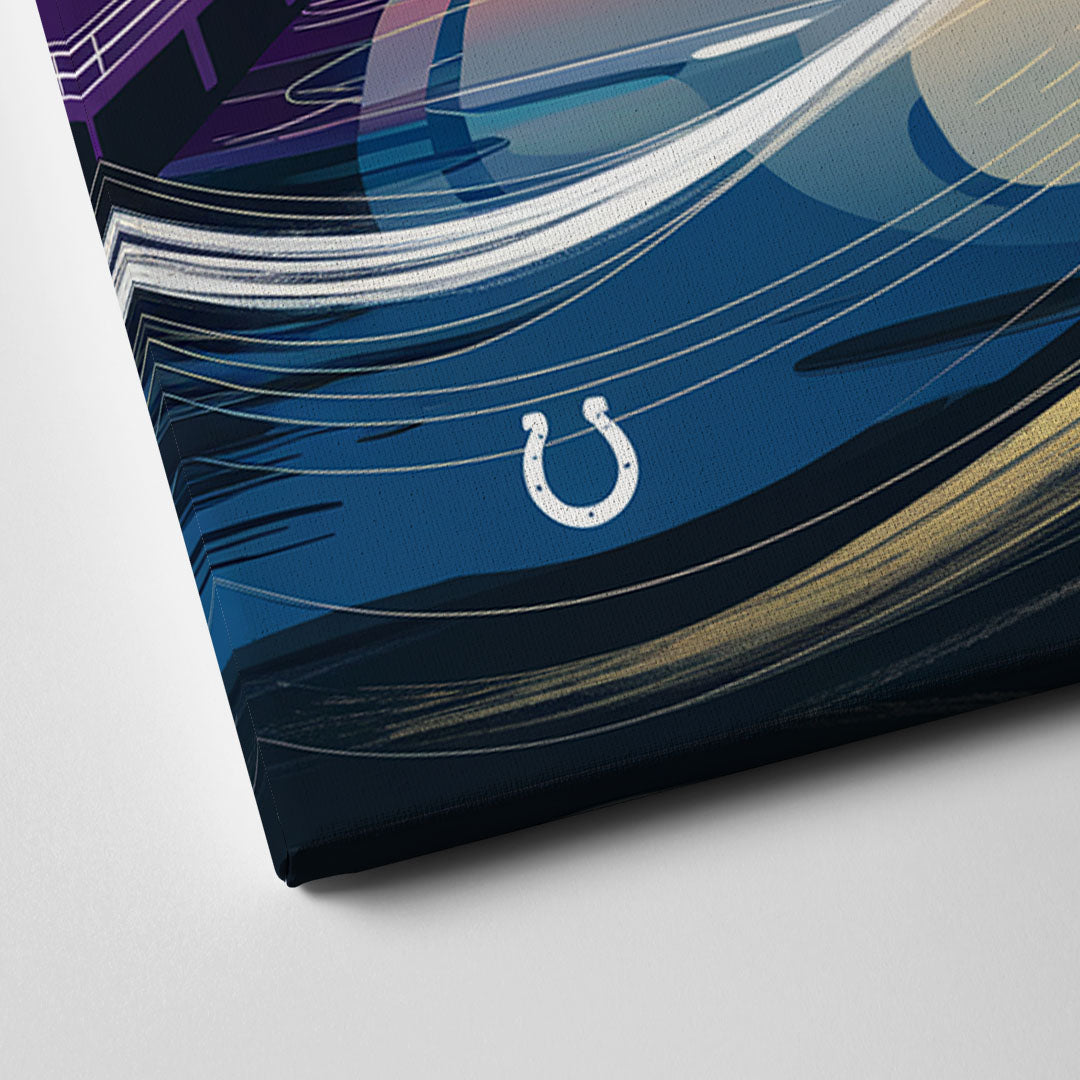 Indianapolis Skyline with Colts Theme Canvas Close Up