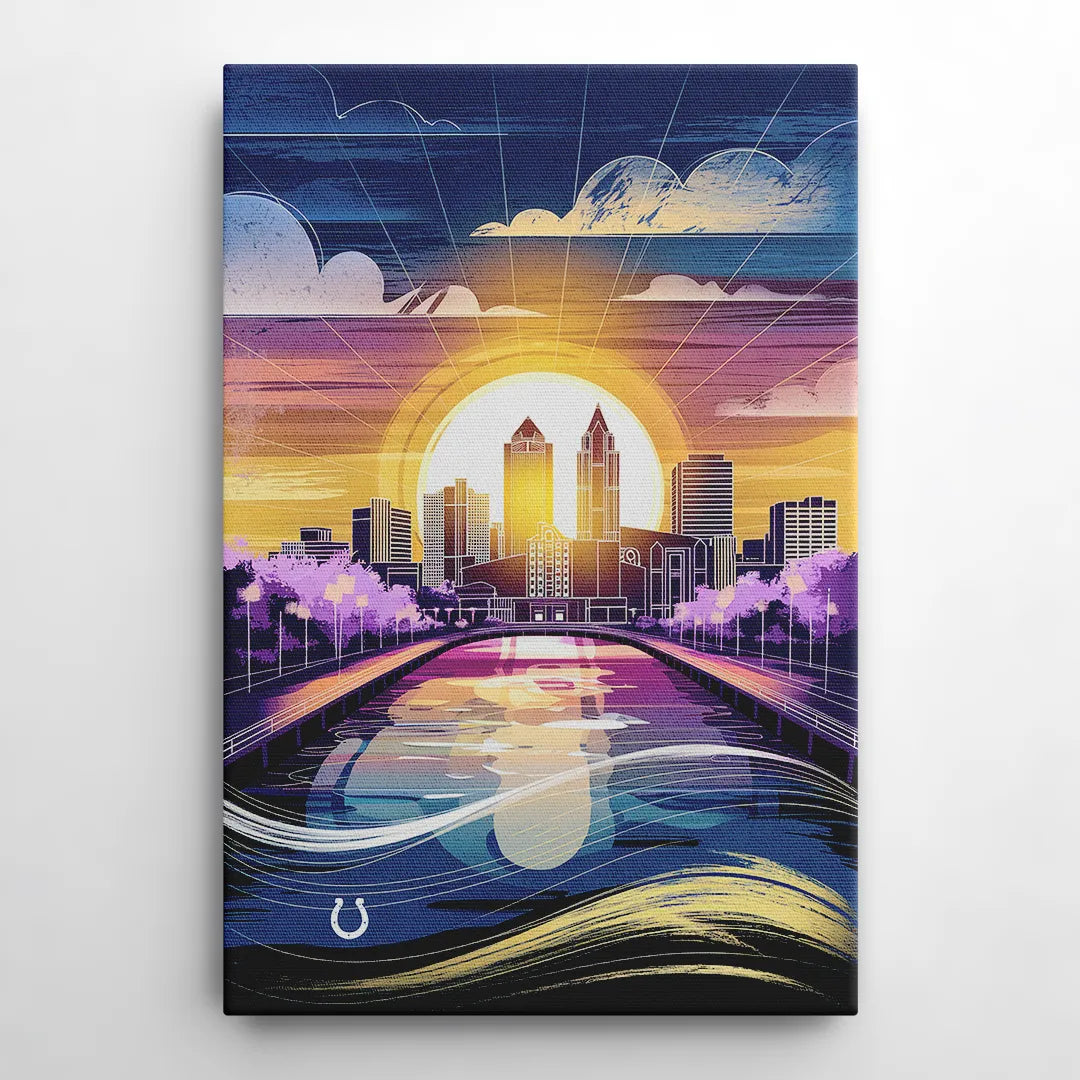 Indianapolis Skyline with Colts Theme - Canvas Wall Art